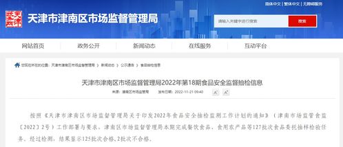 天津市津南區(qū)市場(chǎng)監(jiān)督管理局發(fā)布2022年第18期食品安全監(jiān)督抽檢信息